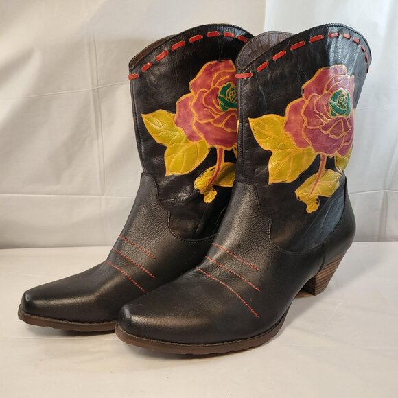 Spring Step Shoes - Spring Step L'artiste Aster Western Boots Size 38 EU Black Floral